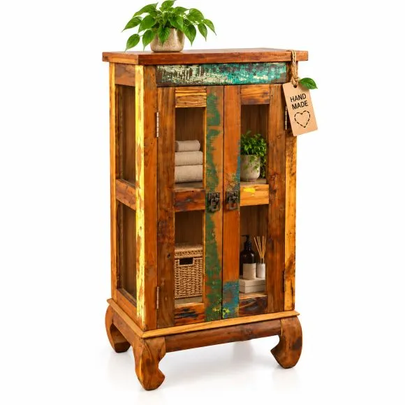 Java Teakholz-Vitrine aus recyceltem, bunten Bootsholz,  Nr.319