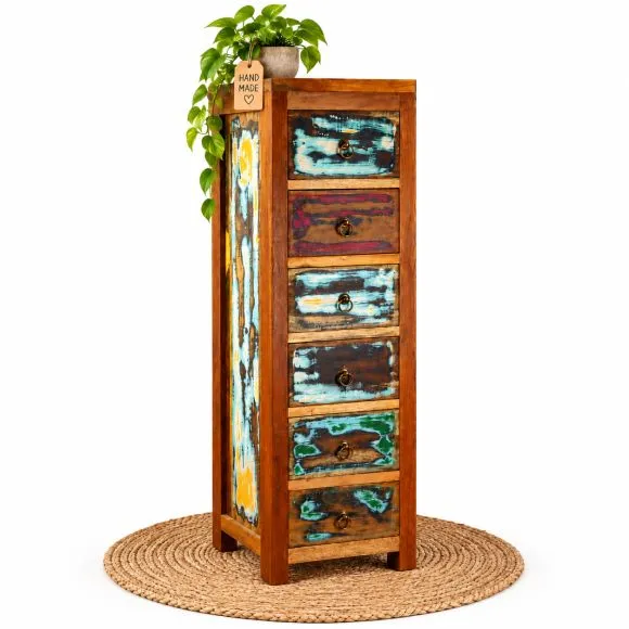 Java Teakholz-Kommode aus recyceltem, bunten Bootsholz,  Nr.336