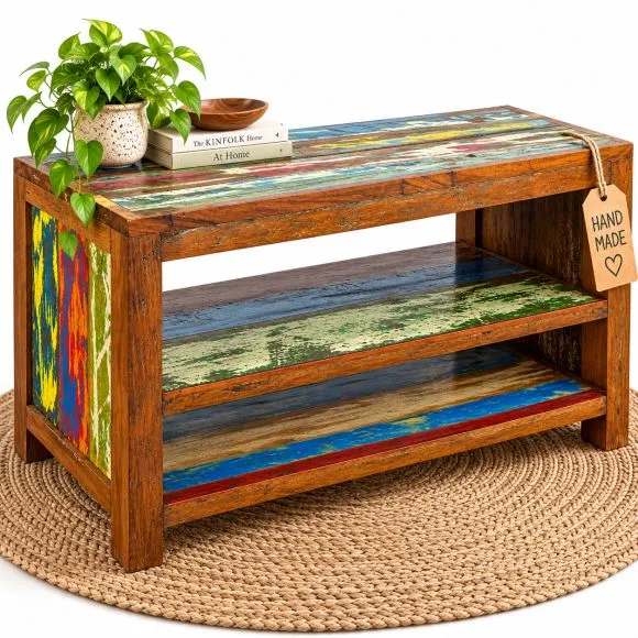 Java Teakholz-Sideboard offen, aus recyceltem, bunten Bootsholz,  Nr.321