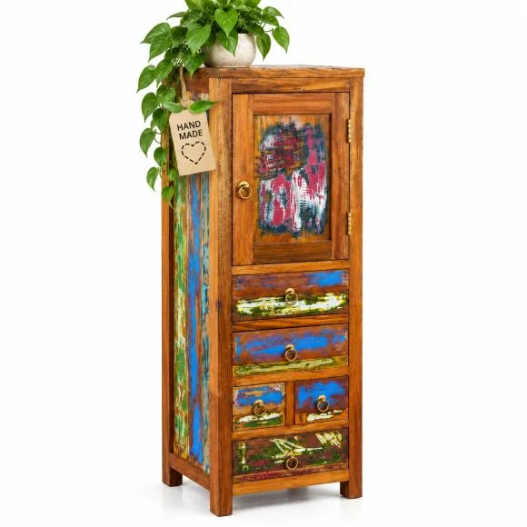 Java Kommode aus recyceltem, bunten Teakholz/Bootsholz,  Nr.383