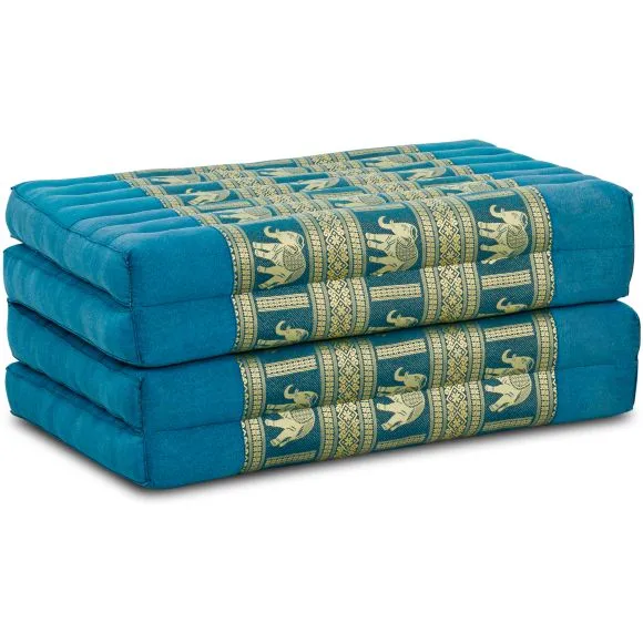 (B-Ware) Nr. 687 Kapok Klappmatratze, 80 cm breit, Deluxe (Hellblau/Elefanten Seide)