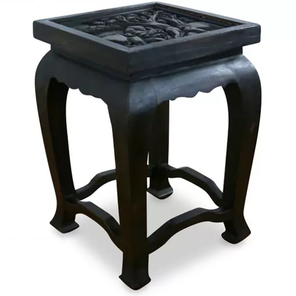 Asiatischer Tisch mit Schnitzerei, 50 cm hoch (Schwarz)