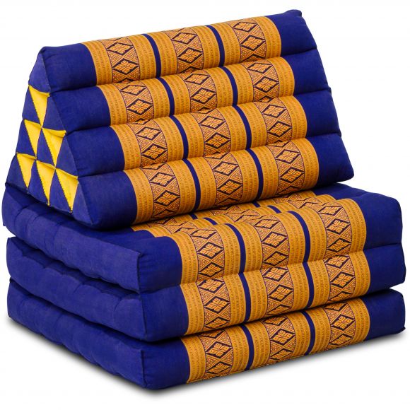 Kapok Thaikissen, Dreieckskissen, blau/gelb, 3 Auflagen
