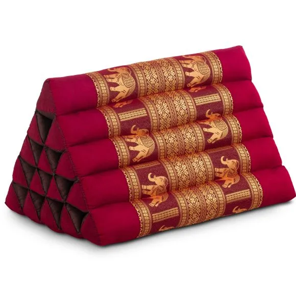 Kapok Dreieckskissen hoch, Deluxe (Rot/Elefanten Seide)