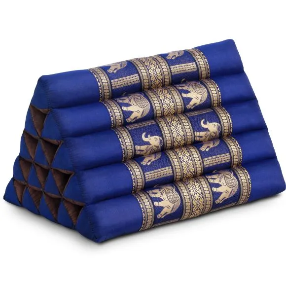 Kapok Dreieckskissen hoch, Deluxe (Blau/Elefanten Seide)
