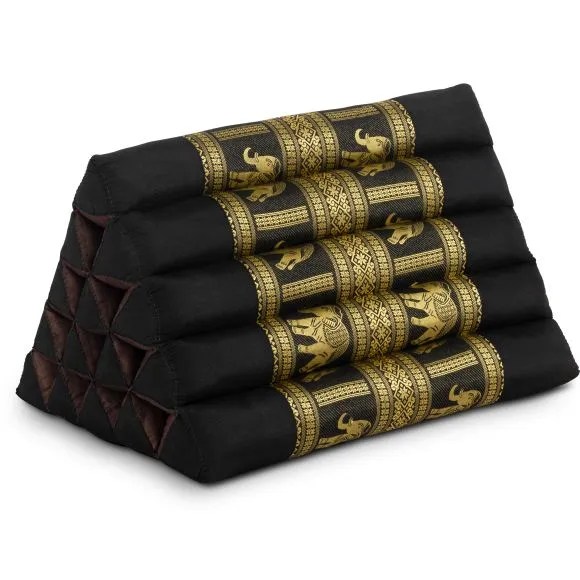 Kapok Dreieckskissen hoch, Deluxe (Schwarz/Elefanten Seide)