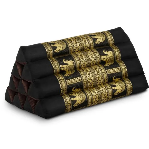 Kapok Dreieckskissen, Deluxe (Schwarz/Elefanten Seide)