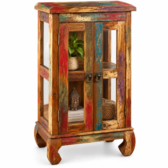 Java Teakholz-Vitrine aus recyceltem, bunten Bootsholz,  Nr.319