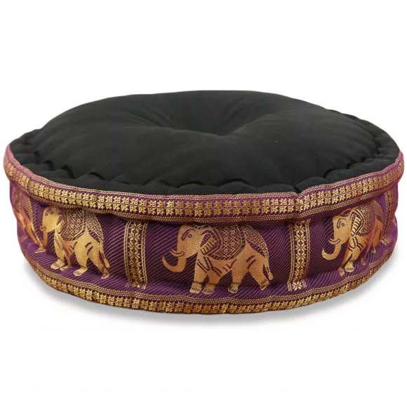 Kapok Zafukissen gro, Deluxe (Schwarz/Lila/Elefanten Seide)