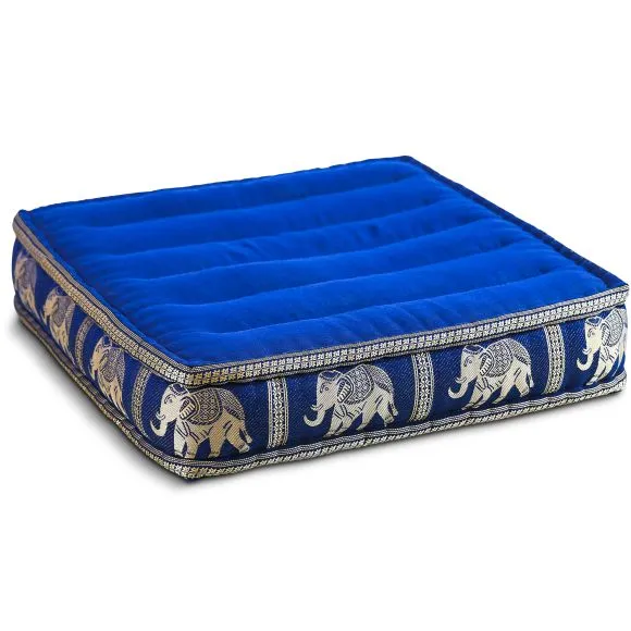 Kapok Bodensitzkissen, Deluxe (Blau/Elefanten Seide)