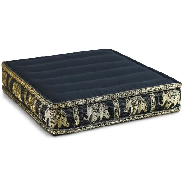 Kapok Bodensitzkissen, Deluxe (Schwarz/Elefanten Seide)