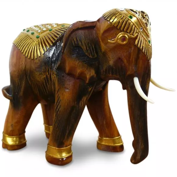 Holzelefanten mit goldfarbener Verzierung Glckselefanten, mittel
