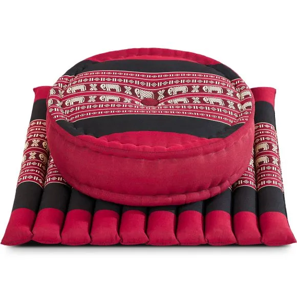 Kapok Meditationskissen Set L (Rot/Elefanten)