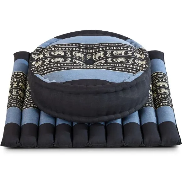 Kapok Meditationskissen Set L (Blau/Elefanten)