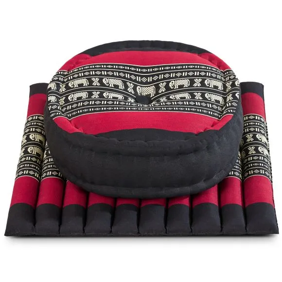 Kapok Meditationskissen Set L (Schwarz/Elefanten)