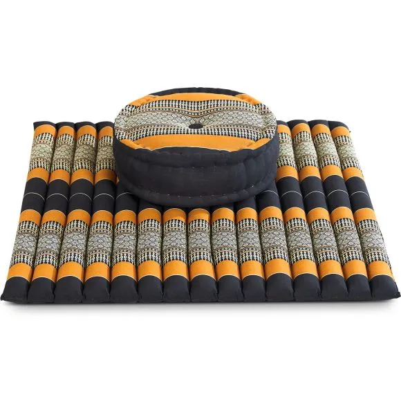 Kapok Meditationskissen Set XL (Schwarz/Orange)