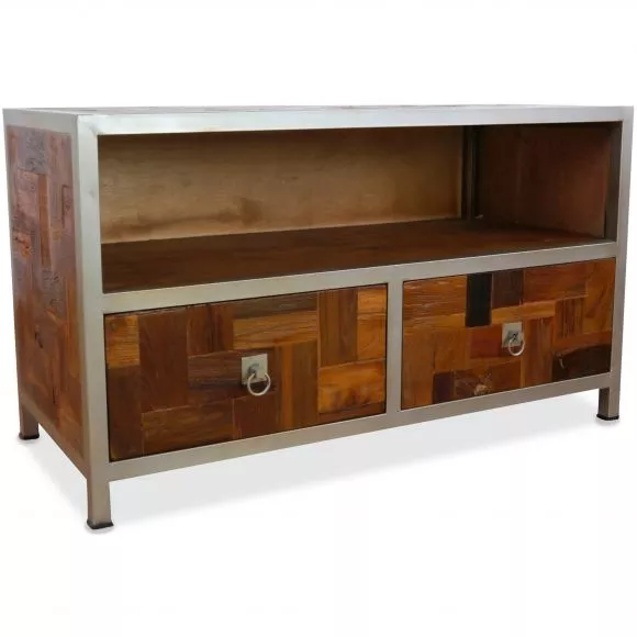 Java, Metall trifft Teak, kleines Sideboard mit 2 Schubladen,  Nr.377