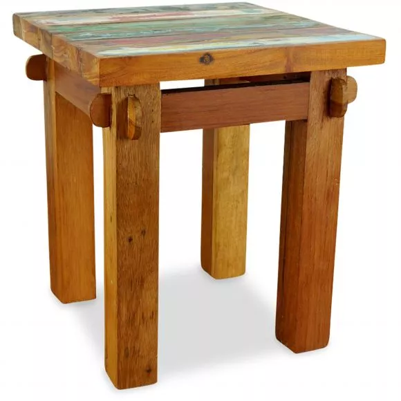 Java, Tisch / Nachttisch aus buntem recycelten Teakholz/Bootsholz, Nr.63