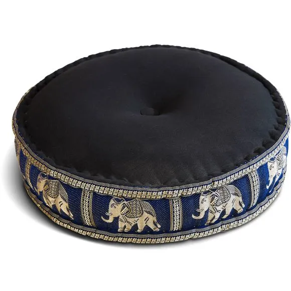 Kapok Zafukissen gro�, Deluxe (Schwarz/Blau/Elefanten Seide)