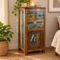 Java Teakholz-Kommode, Nachtschrank, aus recyceltem, bunten Bootsholz,  Nr.371