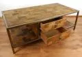 Java, sehr groer Couchtisch mit Schubladen aus Metall und Teakholz, Nr.54