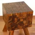 Teakholz-Hocker, Quadrat, aus Java (Indonesien)
