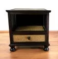 Asiatischer Nachtschrank aus Rattan und Massivholz, Nr.1