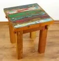 Java, Tisch / Nachttisch aus buntem recycelten Teakholz/Bootsholz, Nr.63