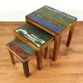 Java, Tische aus buntem recycelten Teakholz/Bootsholz, 3er Set, Nr.46