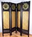Massivholz / Rattan  Paravent  Raumteiler 4tlg
