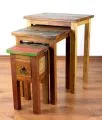 Java, Tische aus buntem recycelten Teakholz/Bootsholz, 3er Set, Nr.76