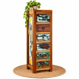 Java Teakholz-Kommode aus recyceltem, bunten Bootsholz,  Nr.336