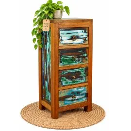 Java Teakholz-Kommode aus recyceltem, bunten Bootsholz,  Nr.337