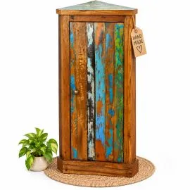 Java Eckschrank aus buntem, recycelten Teakholz/Bootsholz, Nr.374