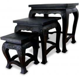 Opiumtisch-Set, 3 asiatische Tische *schwarze Eleganz*