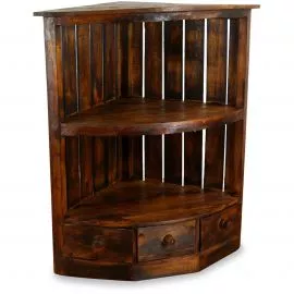 Balinesisches Eckregal mit 2 Bden und 3 Schubladen, braun