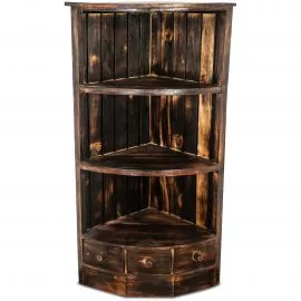 Balinesisches Eckregal mit 3 Bden und 3 Schubladen, braun