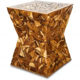 Teakholz-Hocker mit Scherbenmuster aus Bali (Indonesien)