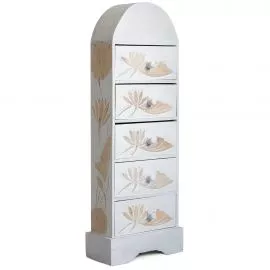 Kommode mit 5 Schubladen mit Schnitzerei aus Bali, Nr. 202 (Wei)