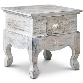 Kleiner, weier (whitewash) Opiumtisch mit Schublade aus Bali, Nr.19