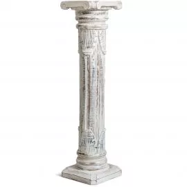 Balinesische Sule aus Holz mit Schnitzerei, whitewash/wei, Hhe: 80 cm