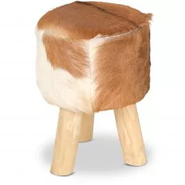 Ziegenfell Hocker, braun-wei, aus Java (Indonesien)