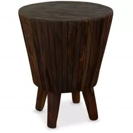 Holzhocker, rund, braun, aus Java (Indonesien)
