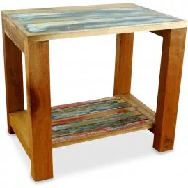 Java, Tisch / Nachttisch aus buntem recycelten Teakholz/Bootsholz, Nr.62
