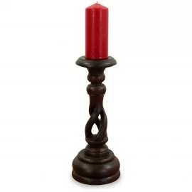 Kerzenstnder gedreht mit breitem Sockel aus Bali, 30 cm