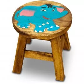 Massivholz Kinderhocker blauer Elefant