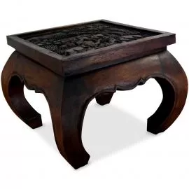 Thailndischer Opiumtisch mit Schnitzerei, 56 x 56 cm (Braun)