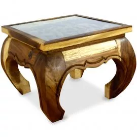 Thailndischer Opiumtisch mit Schnitzerei, 56 x 56 cm (Natur)