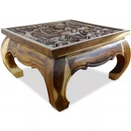 Opiumtisch mit Schnitzerei, 86 x 86 cm (Natur)