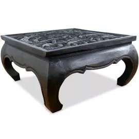 Opiumtisch mit Schnitzerei, 86 x 86 cm (Schwarz)